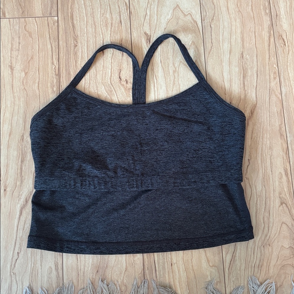 Beyond Yoga Charcoal Racerback Crop Tank with built-in bra, M - Picture 3 of 6
